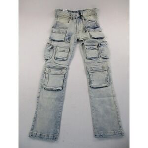 First Row Cargo Jeans Mens 30x32 Light Wash Denim Utility Pocket Streetwear